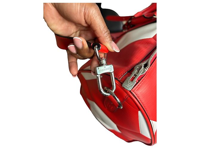 Louis Vuitton Keepall 50 World Cup Pelle Bianco Rosso - vista 5