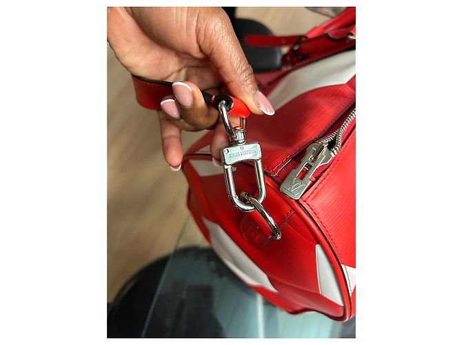 Louis Vuitton Keepall 50 World Cup Pelle Bianco Rosso - vista 6