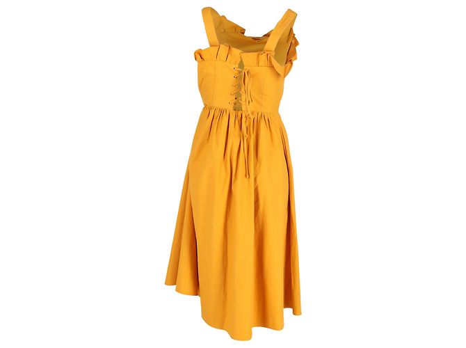 Roseanna Abito a balze in cotone giallo Sea New York con lacci Cammello - vista 2