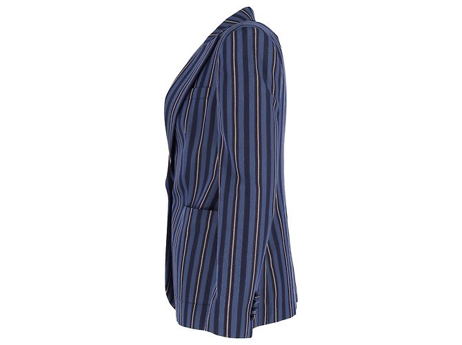 Burberry Single-Breasted Weaved-Stripe Blazer in Navy Blue Wool - view 2