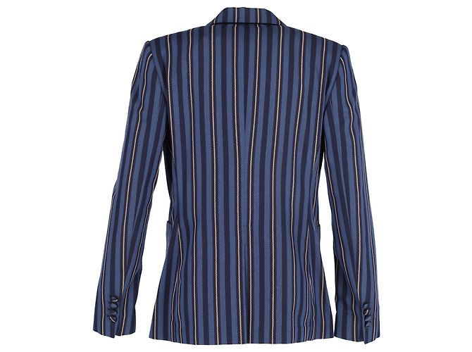 Burberry Single-Breasted Weaved-Stripe Blazer in Navy Blue Wool - view 3