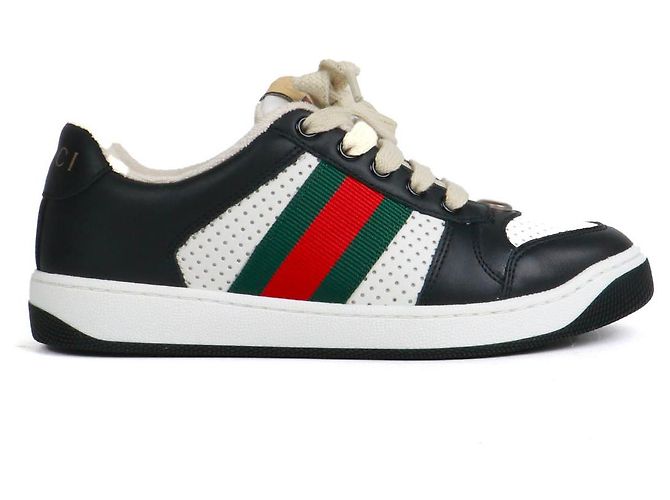 GUCCI - Sneakers stringate Gucci Screener in pelle nera (taglia 35,5) Nero - vista 2