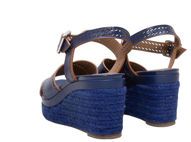 Trim Hermès Blaue Hermes Lackleder-Wedgesandalen Größe 38 - Ansicht 4