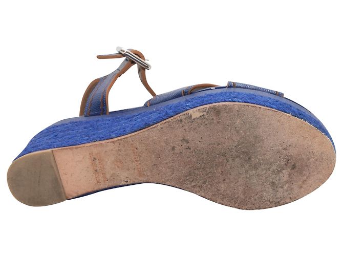 Trim Hermès Blaue Hermes Lackleder-Wedgesandalen Größe 38 - Ansicht 5