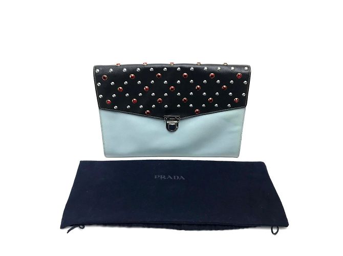 Borsa a tracolla Prada Saffiano Bijoux x Studs Nero Blu chiaro - vista 11