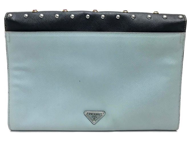 Borsa a tracolla Prada Saffiano Bijoux x Studs Nero Blu chiaro - vista 2