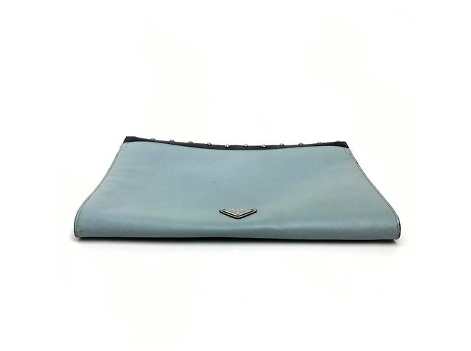 Borsa a tracolla Prada Saffiano Bijoux x Studs Nero Blu chiaro - vista 3