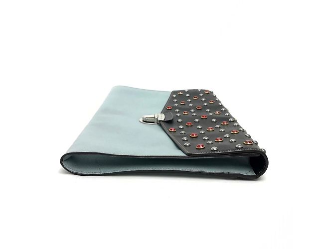 Borsa a tracolla Prada Saffiano Bijoux x Studs Nero Blu chiaro - vista 4