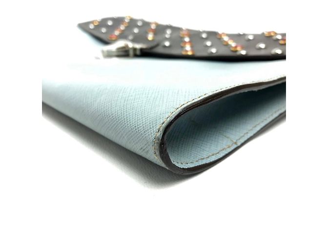 Borsa a tracolla Prada Saffiano Bijoux x Studs Nero Blu chiaro - vista 5