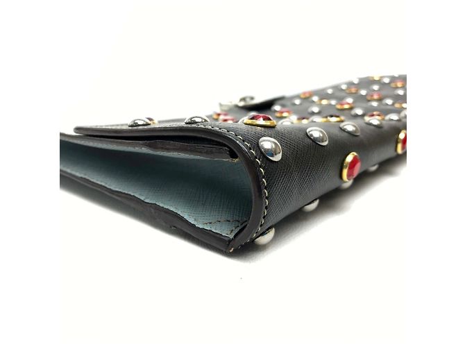 Borsa a tracolla Prada Saffiano Bijoux x Studs Nero Blu chiaro - vista 6