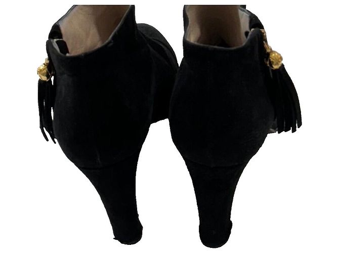 Chanel Botas de ante con borlas doradas Negro Gold hardware - vista 14