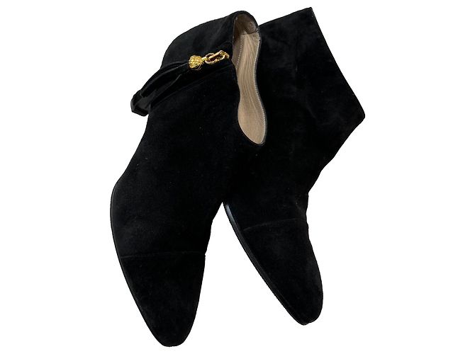 Chanel Botas de ante con borlas doradas Negro Gold hardware - vista 15