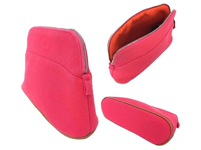 Hermès Pochette Bolide 20 in cotone rosa - vista 2