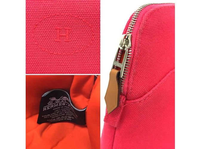 Hermès Pochette Bolide 20 in cotone rosa - vista 3