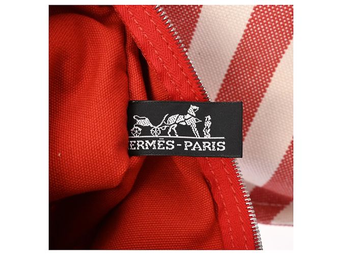 Hermès Borsa a mano unisex in tela rossa e bianca Hermes Cannes PM Bianco Rosso - vista 11