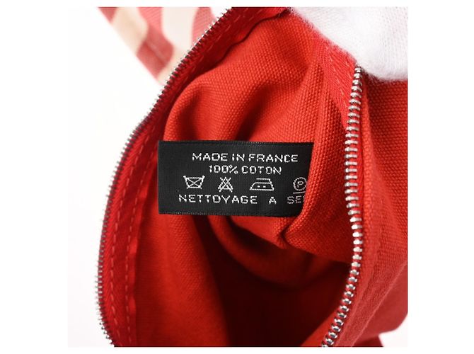 Hermès Borsa a mano unisex in tela rossa e bianca Hermes Cannes PM Bianco Rosso - vista 12