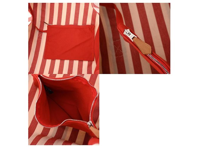 Hermès Borsa a mano unisex in tela rossa e bianca Hermes Cannes PM Bianco Rosso - vista 13