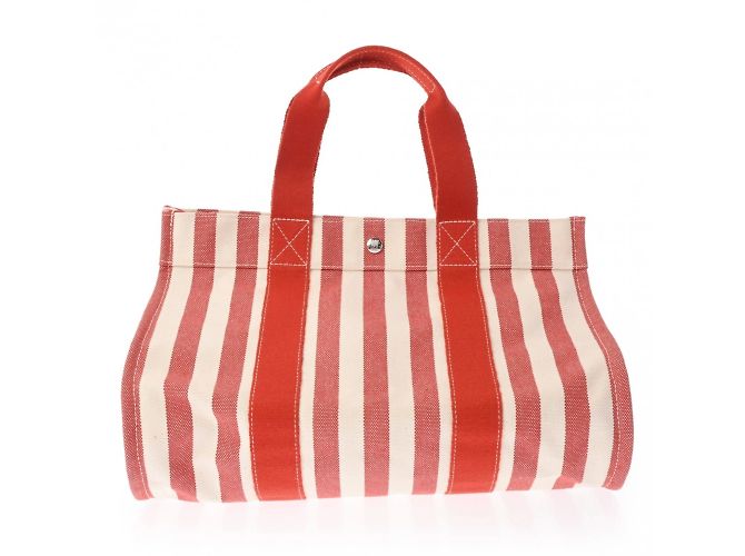 Hermès Borsa a mano unisex in tela rossa e bianca Hermes Cannes PM Bianco Rosso - vista 2