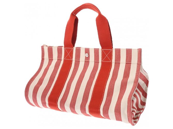 Hermès Borsa a mano unisex in tela rossa e bianca Hermes Cannes PM Bianco Rosso - vista 3