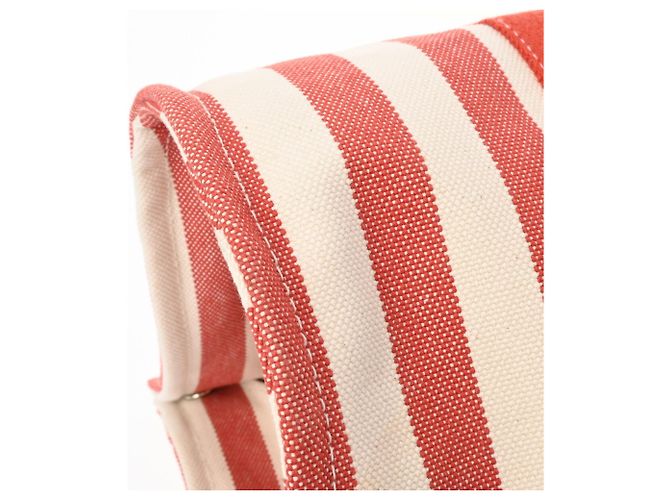 Hermès Borsa a mano unisex in tela rossa e bianca Hermes Cannes PM Bianco Rosso - vista 8