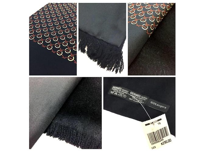 Hermès Stola reversibile in seta angora Hermes Nero - vista 3