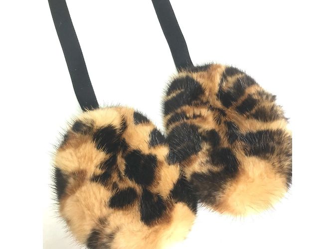 Cuffie in pelliccia con stampa leopardata Louis Vuitton Marrone Nero - vista 2
