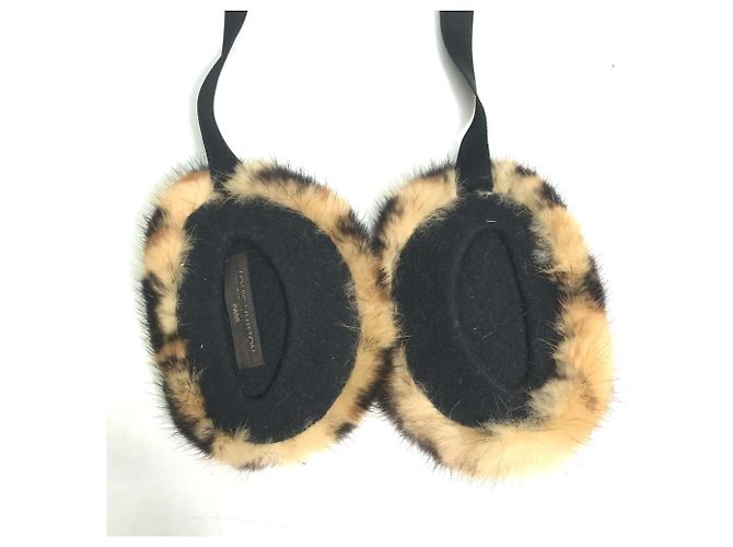 Cuffie in pelliccia con stampa leopardata Louis Vuitton Marrone Nero - vista 4