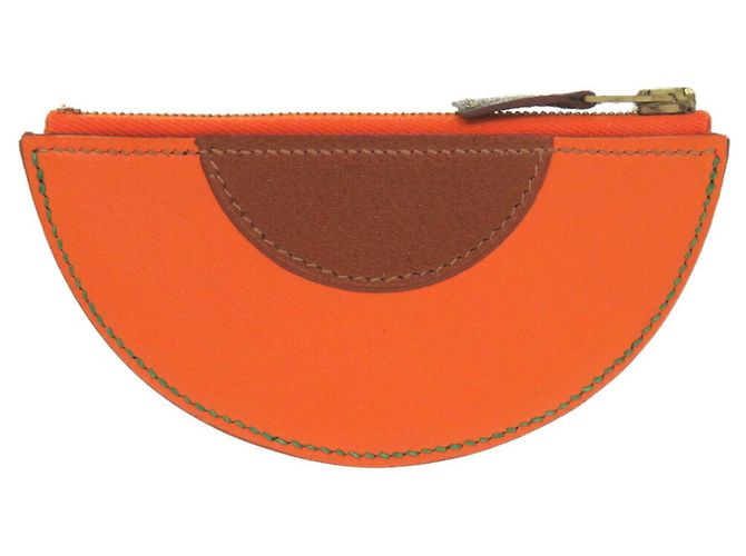 Hermès Hermes Fruit Orange Leather Coin Case Brown - view 2