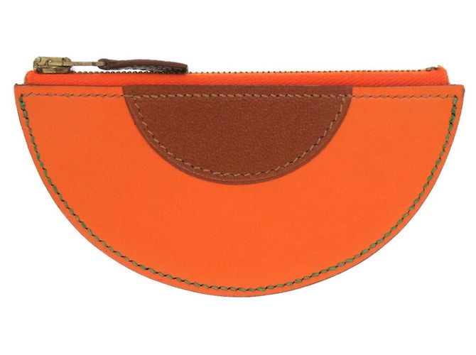 Hermès Hermes Fruit Orange Leather Coin Case Brown - view 3