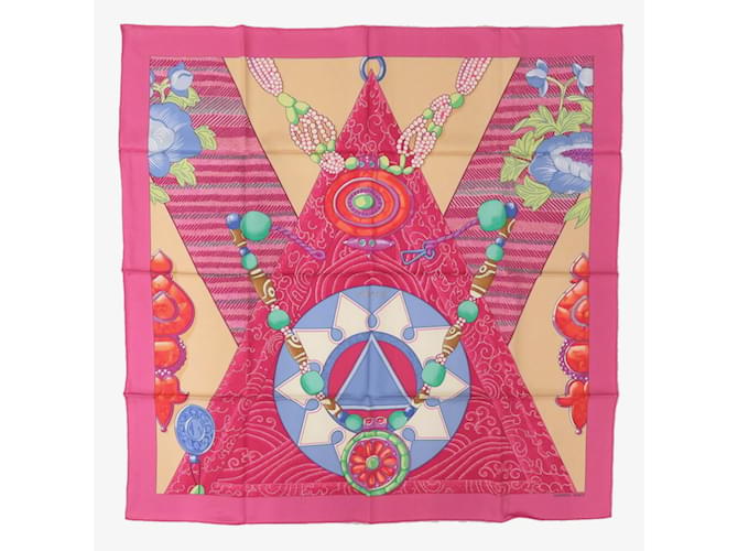 Hermès Sciarpa in seta rosa Hermes Carre 90 TIBET 2 Multicolore Blu chiaro - vista 2