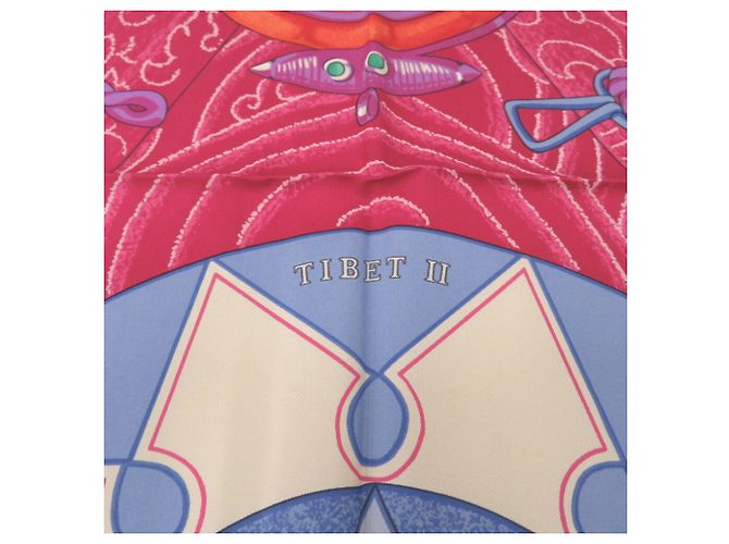 Hermès Sciarpa in seta rosa Hermes Carre 90 TIBET 2 Multicolore Blu chiaro - vista 3