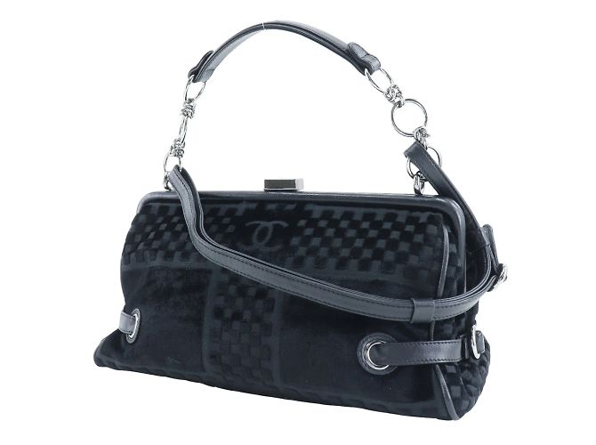 Borsa a spalla in velluto nero Chanel - vista 2