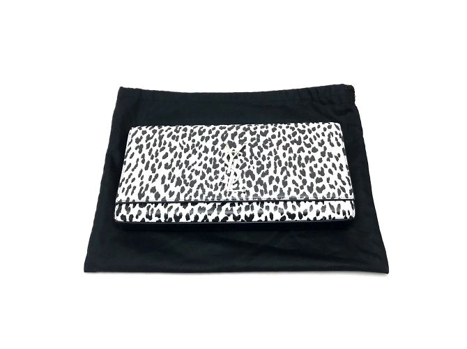 Borsa Clutch Leopardo Cassandra di Saint Laurent Nero Bianco - vista 10