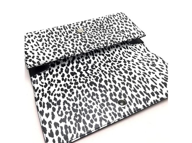 Borsa Clutch Leopardo Cassandra di Saint Laurent Nero Bianco - vista 8