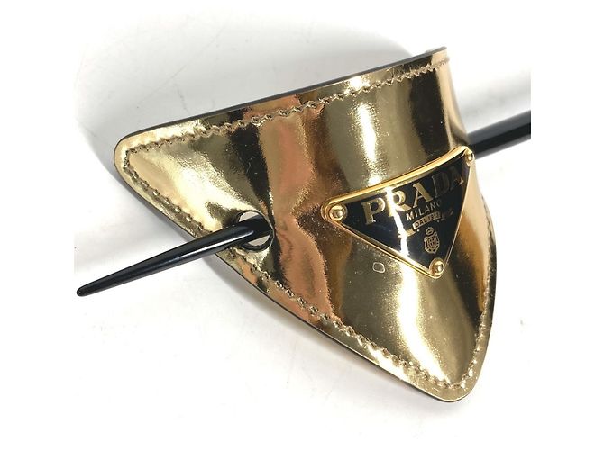 Fermaglio per capelli Kanzashi in pelle Prada Nero D'oro - vista 2