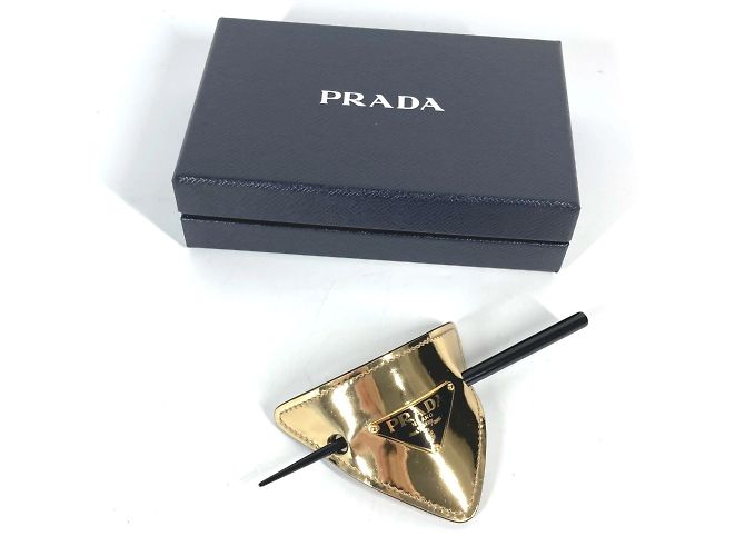 Fermaglio per capelli Kanzashi in pelle Prada Nero D'oro - vista 7