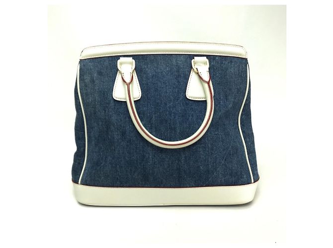 Borsa a mano Prada BN2441 Blu e Bianca in Denim e Pelle Bianco - vista 2