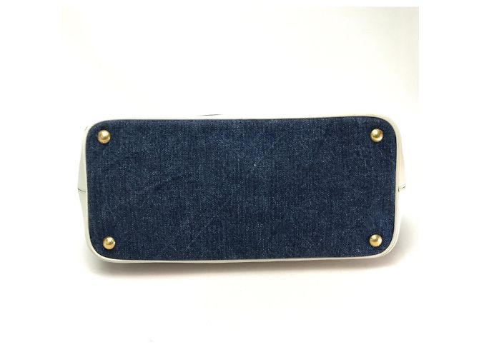 Borsa a mano Prada BN2441 Blu e Bianca in Denim e Pelle Bianco - vista 3