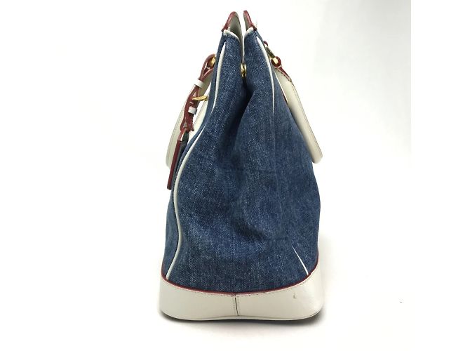 Borsa a mano Prada BN2441 Blu e Bianca in Denim e Pelle Bianco - vista 4
