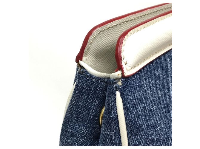 Borsa a mano Prada BN2441 Blu e Bianca in Denim e Pelle Bianco - vista 6