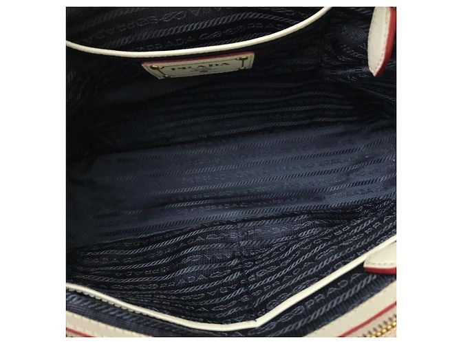 Borsa a mano Prada BN2441 Blu e Bianca in Denim e Pelle Bianco - vista 7