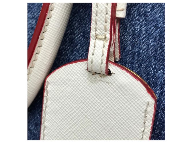 Borsa a mano Prada BN2441 Blu e Bianca in Denim e Pelle Bianco - vista 8