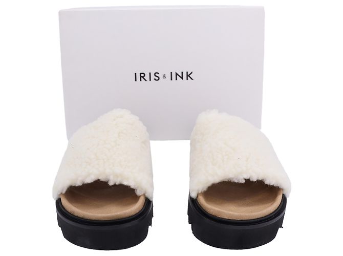 Iris & Ink Poppy Fleece-Slides aus weißer Wolle Roh - Ansicht 4
