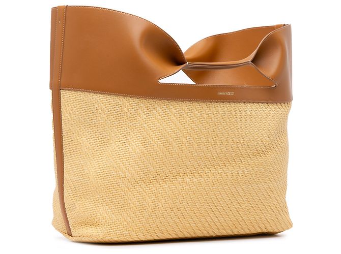 Alexander McQueen Grand Tote en Raffia Marron The Bow - vue 2