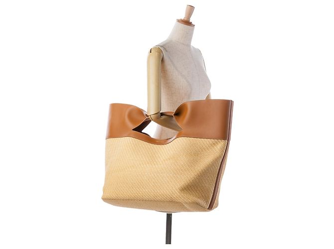 Alexander McQueen Grand Tote en Raffia Marron The Bow - vue 8