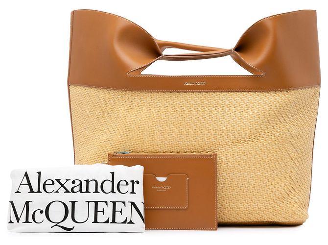 Alexander McQueen Grand Tote en Raffia Marron The Bow - vue 9