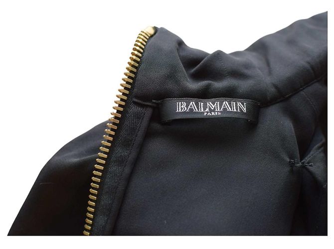 Balmain Vestido mini de seda preta acolchoado gola alta 38 Preto - vista 3