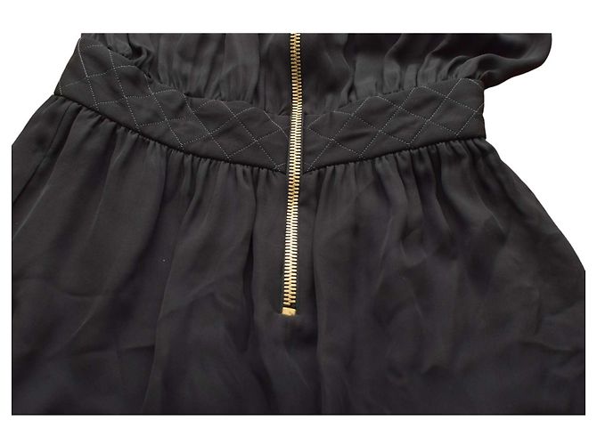 Balmain Vestido mini de seda preta acolchoado gola alta 38 Preto - vista 7