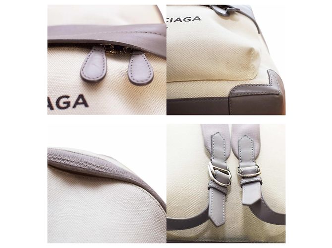 Mochila Balenciaga de lona e couro bege - vista 8