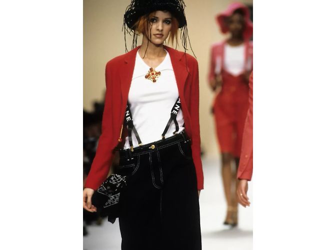 Cambon Chanel Colección de pasarela primavera 1994 - Tirantes de sarga de algodón negro - vista 3